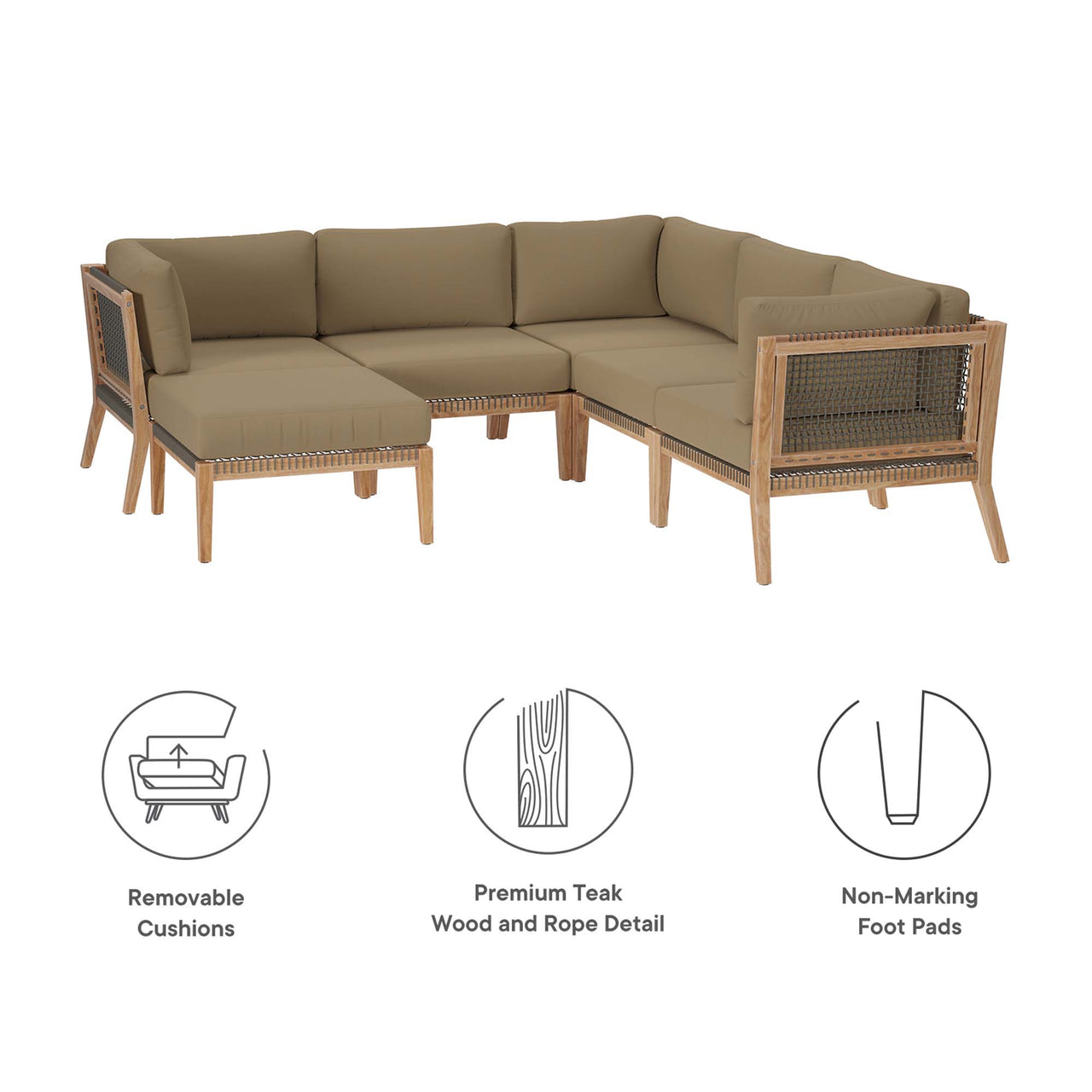 Brightmoor 6-Piece Alfresco Sectional, Gray & Light Brown