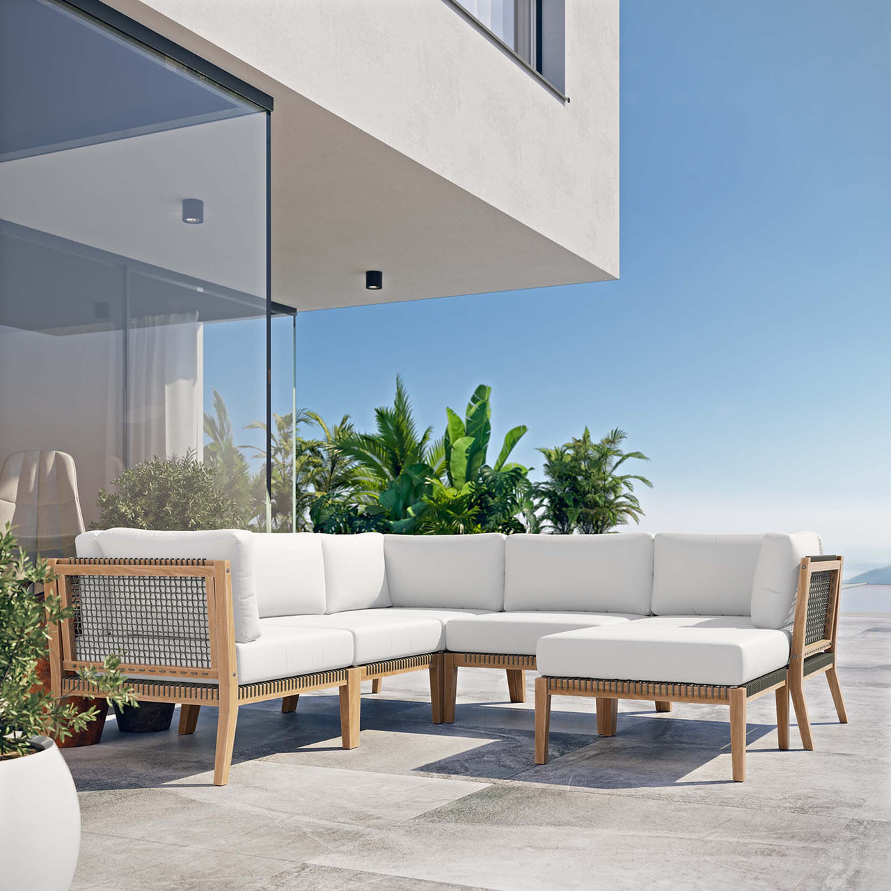 Brightmoor 6-Piece Alfresco Sectional, Gray & White
