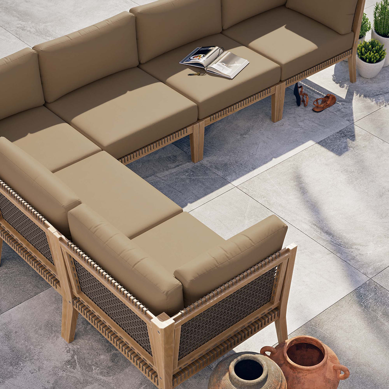 Brightmoor 6-Piece Alfresco Sectional, Gray & Light Brown