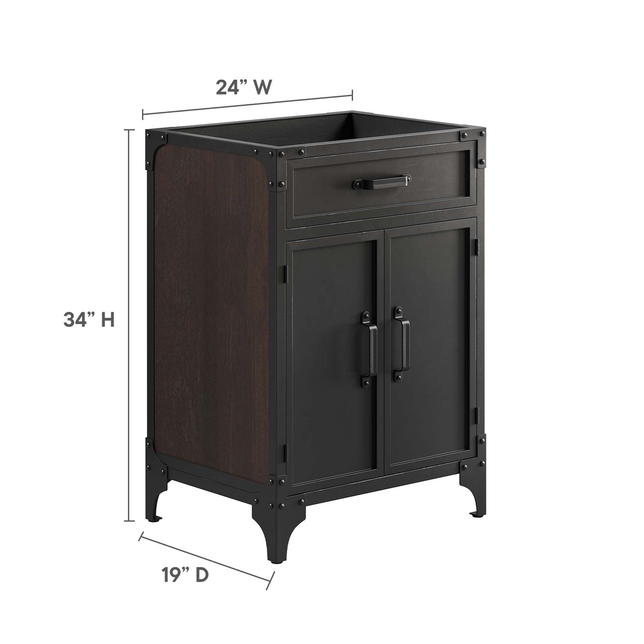 Tartaria Vanity Base with Storage, Small, Black & Walnut