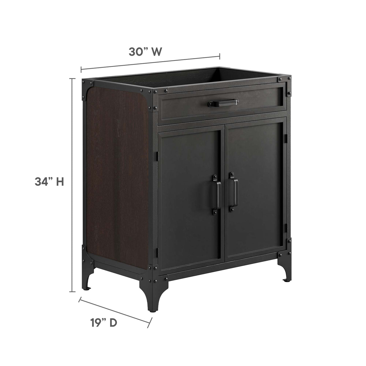 Tartaria Vanity Base with Storage, Medium, Black & Walnut
