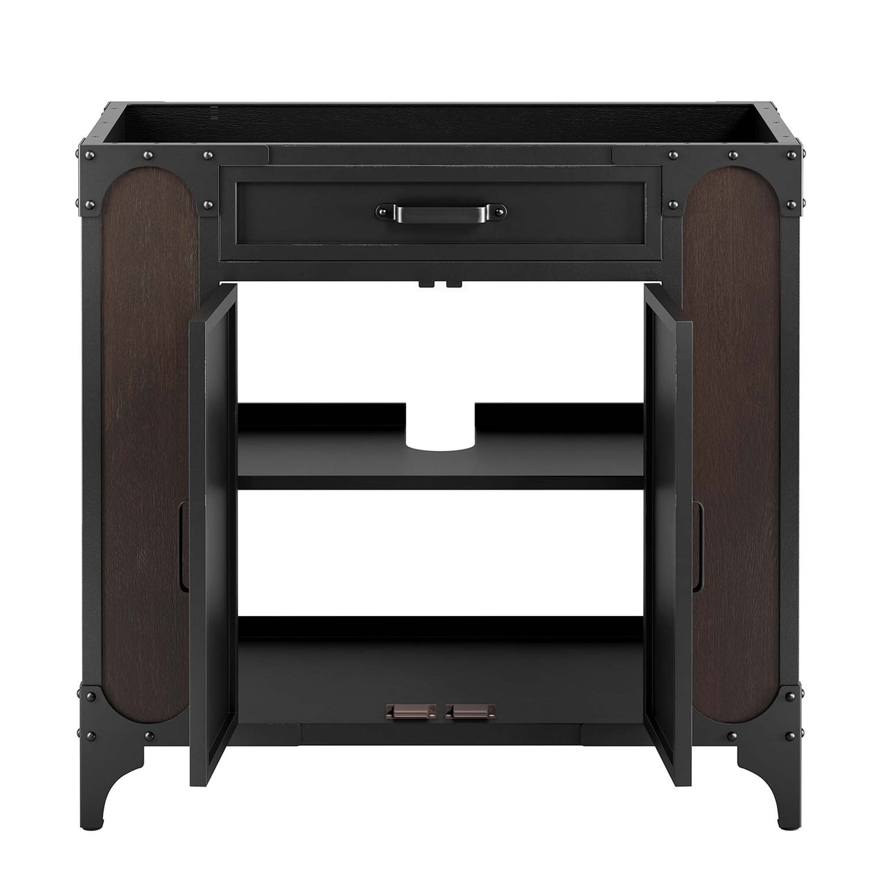 Tartaria Vanity Base with Storage, Large, Black & Walnut