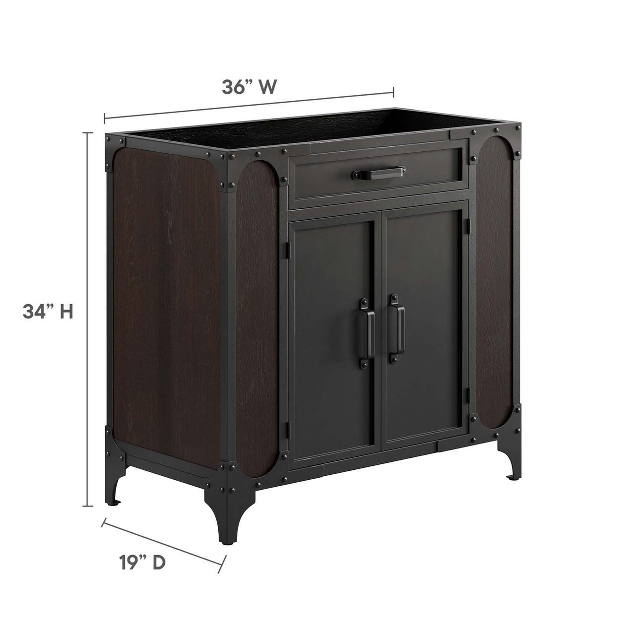 Tartaria Vanity Base with Storage, Large, Black & Walnut