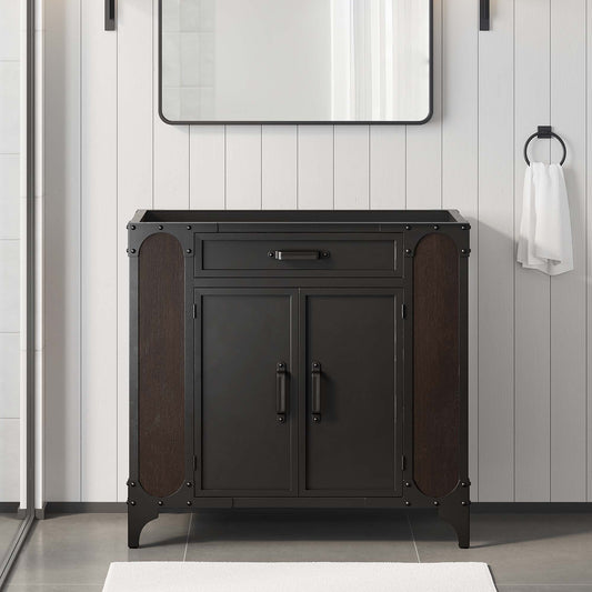 Tartaria Vanity Base with Storage, Large, Black & Walnut