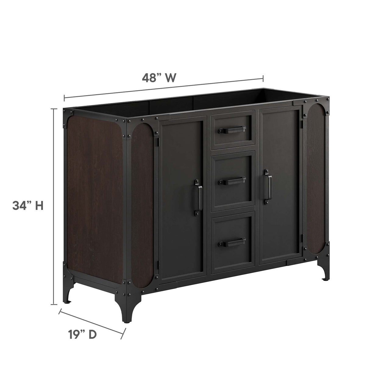 Tartaria Vanity Base with Storage, Extra Large, Black & Walnut
