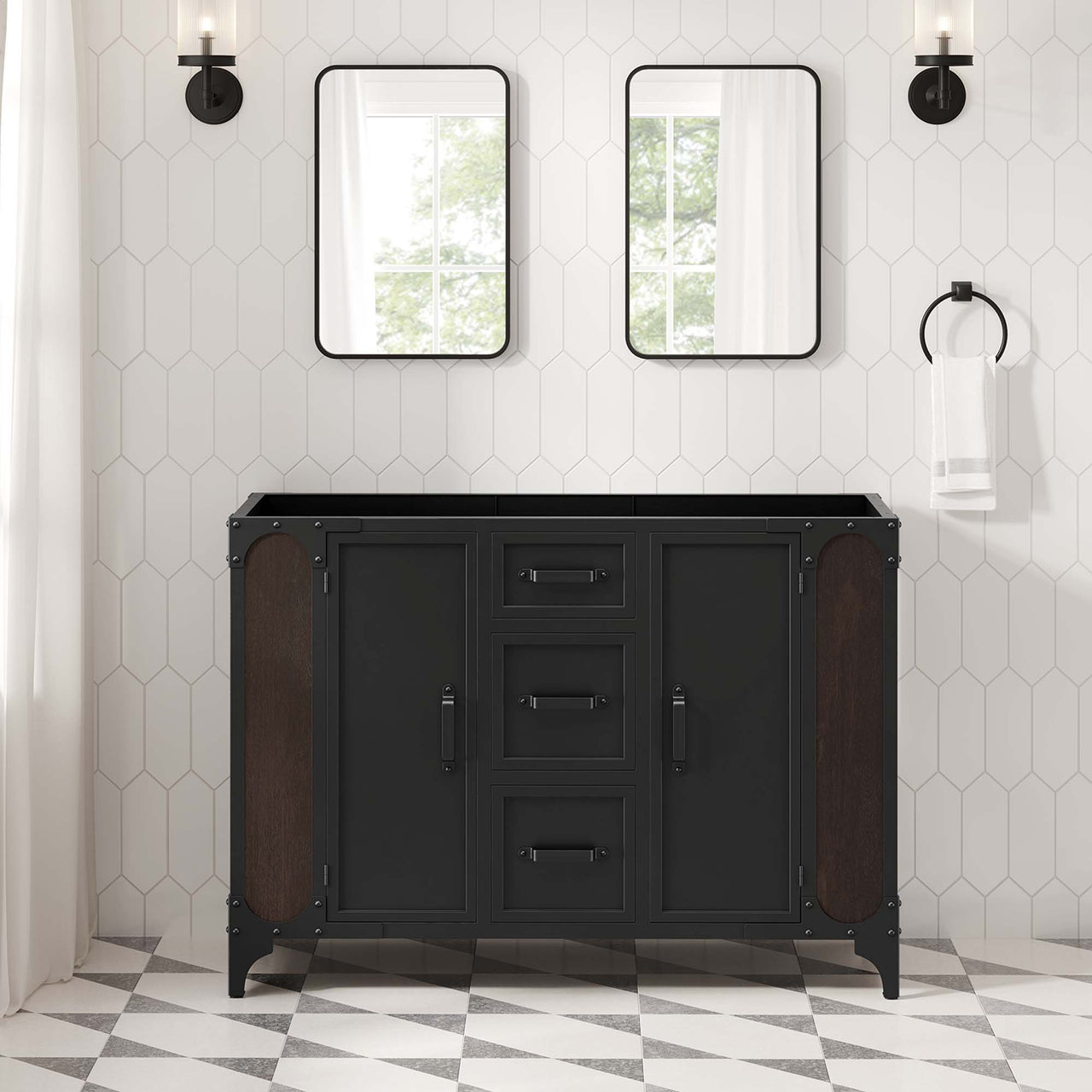 Tartaria Vanity Base with Storage, Extra Large, Black & Walnut