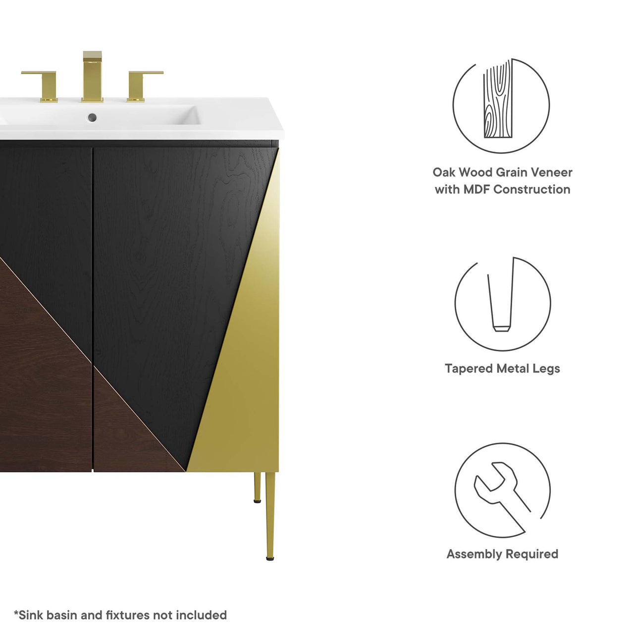 Auror Vanity Base with Storage, Medium, Black & Gold