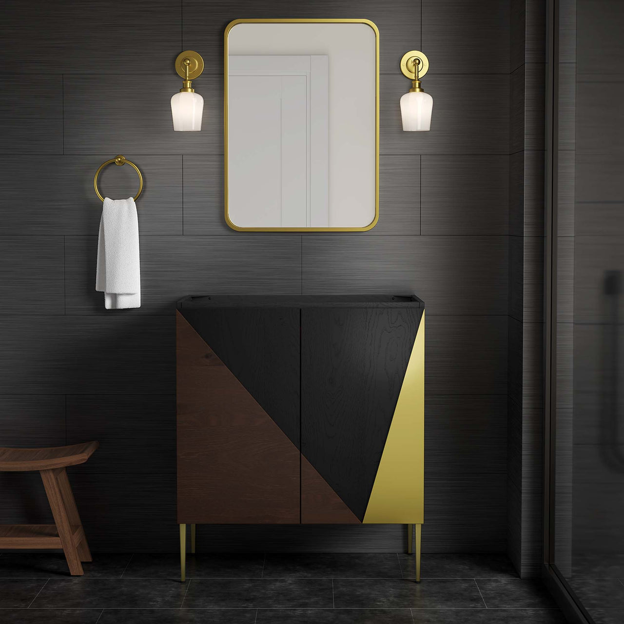 Auror Vanity Base with Storage, Medium, Black & Gold