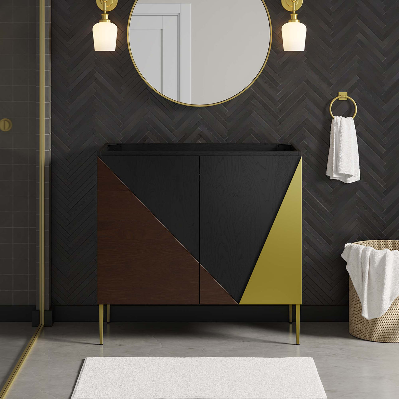 Auror Vanity Base with Storage, Large, Black & Gold