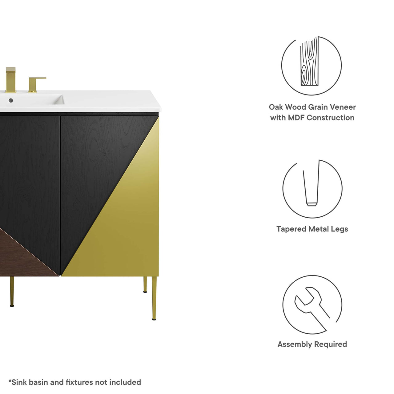 Auror Vanity Base with Storage, Extra Large, Black & Gold