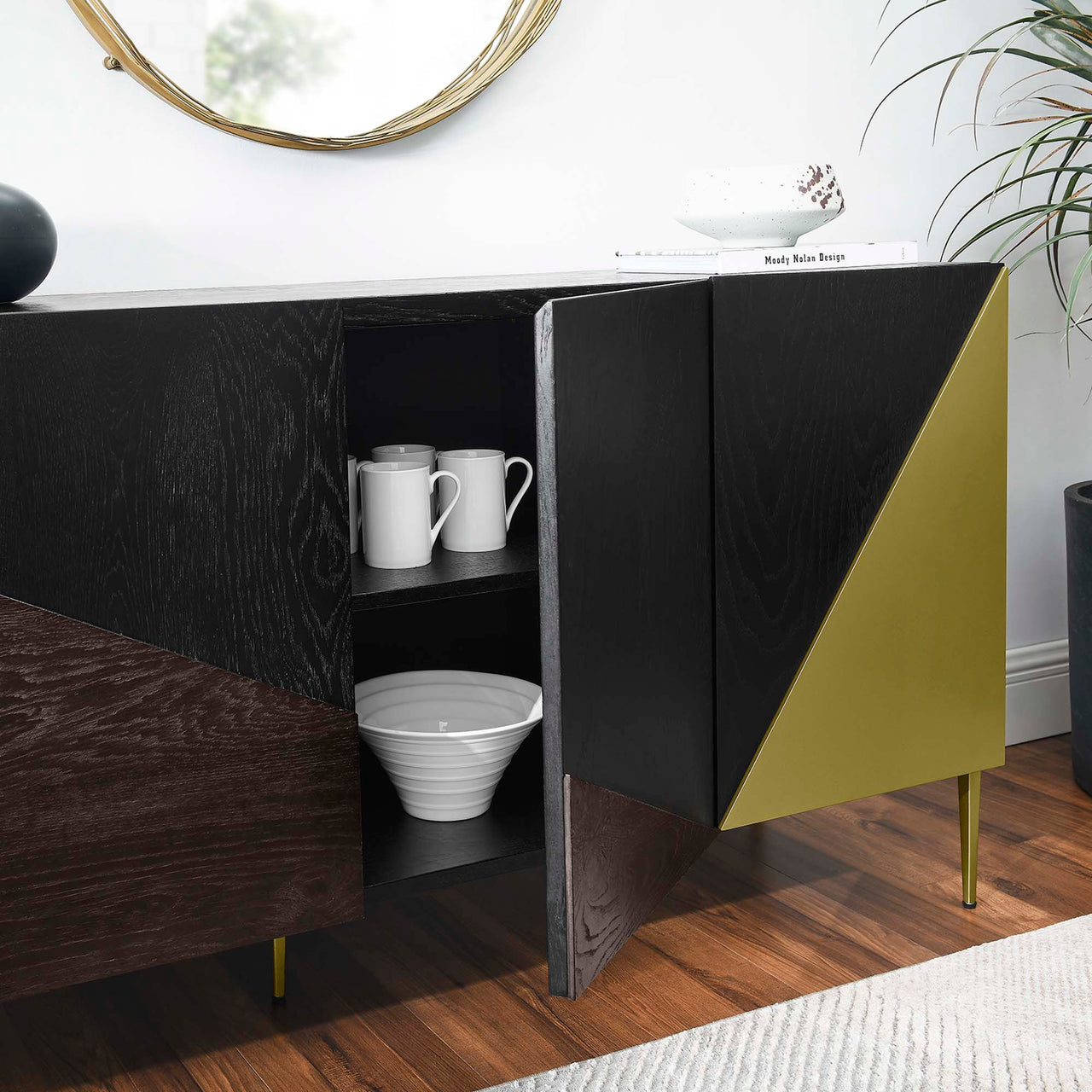 Auror Storage Cabinet Sideboard, Black & Gold