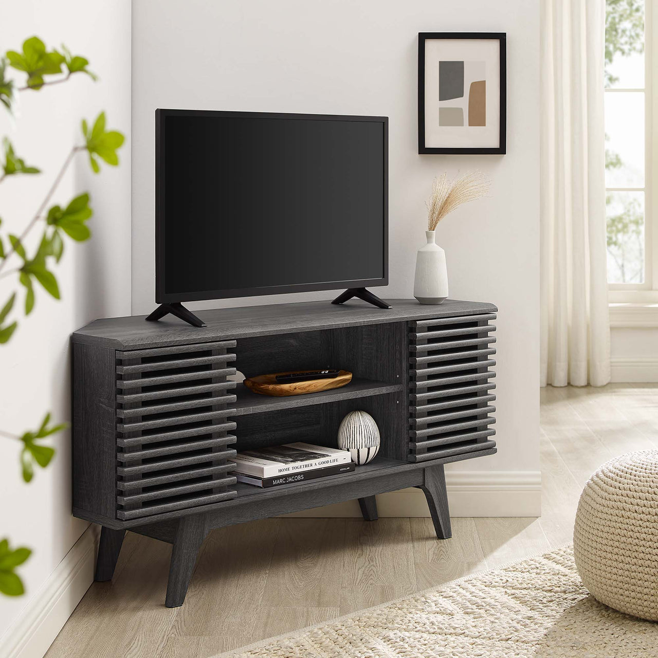 Ventra Corner TV Stand, Charcoal