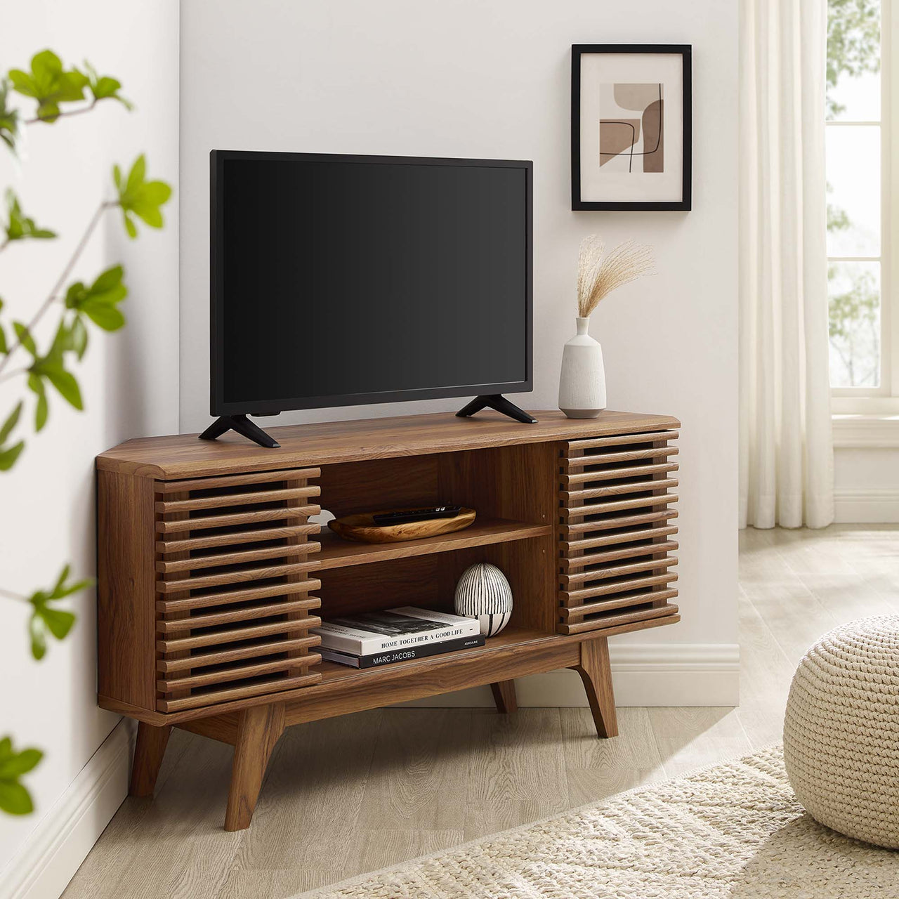 Ventra Corner TV Stand, Walnut