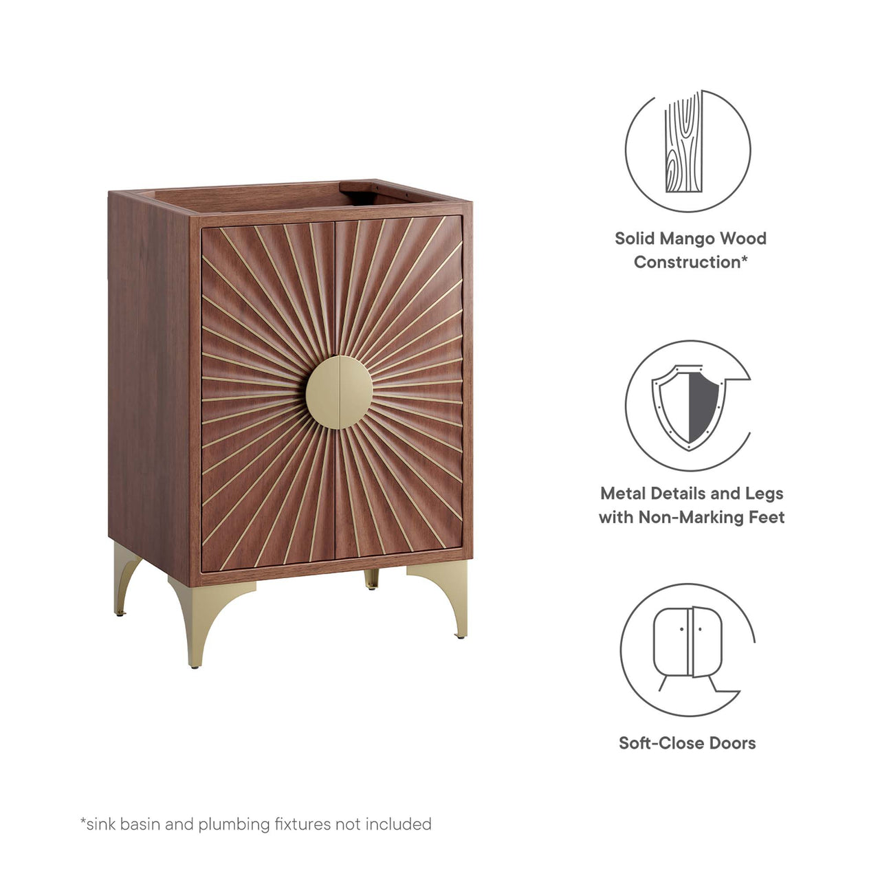 Sol Vanity Base with Storage, Small, Walnut