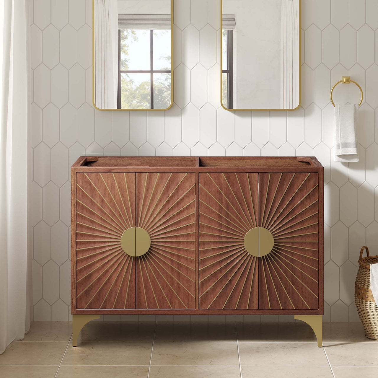 Sol Vanity Base with Storage (Double Sink Compatible), Extra Large, Walnut