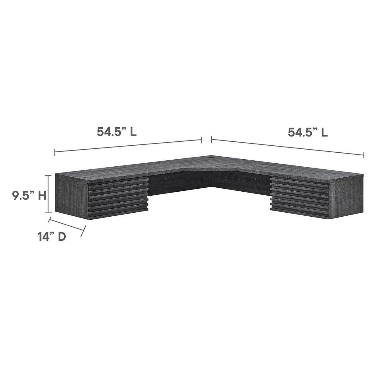 Ventra Wall Mount Corner Office Desk, Charcoal