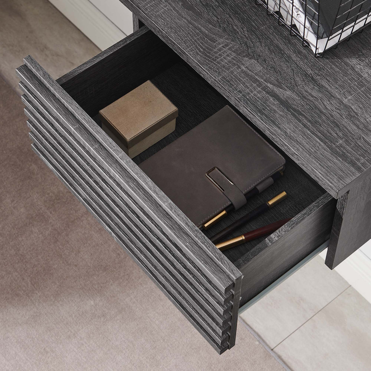 Ventra Wall Mount Corner Office Desk, Charcoal