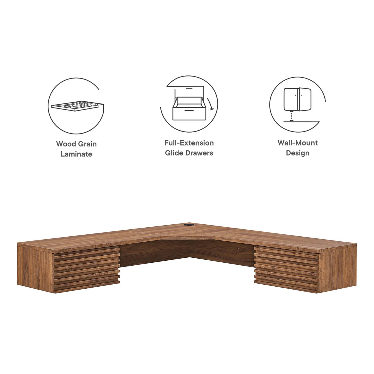 Ventra Wall Mount Corner Office Desk, Walnut