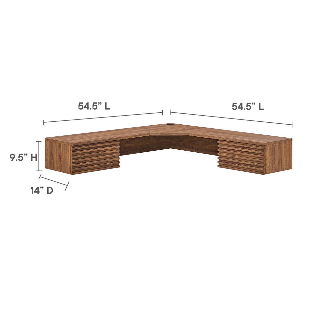 Ventra Wall Mount Corner Office Desk, Walnut
