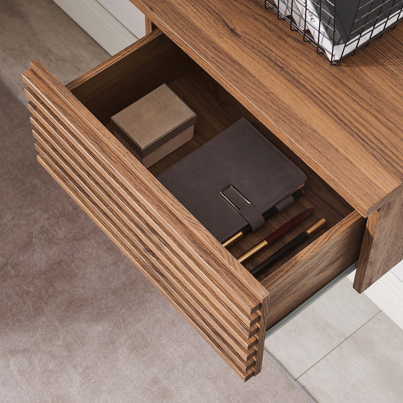 Ventra Wall Mount Corner Office Desk, Walnut