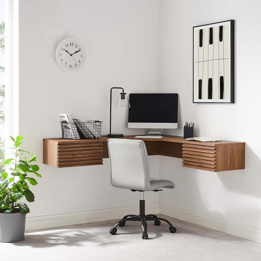 Ventra Wall Mount Corner Office Desk, Walnut