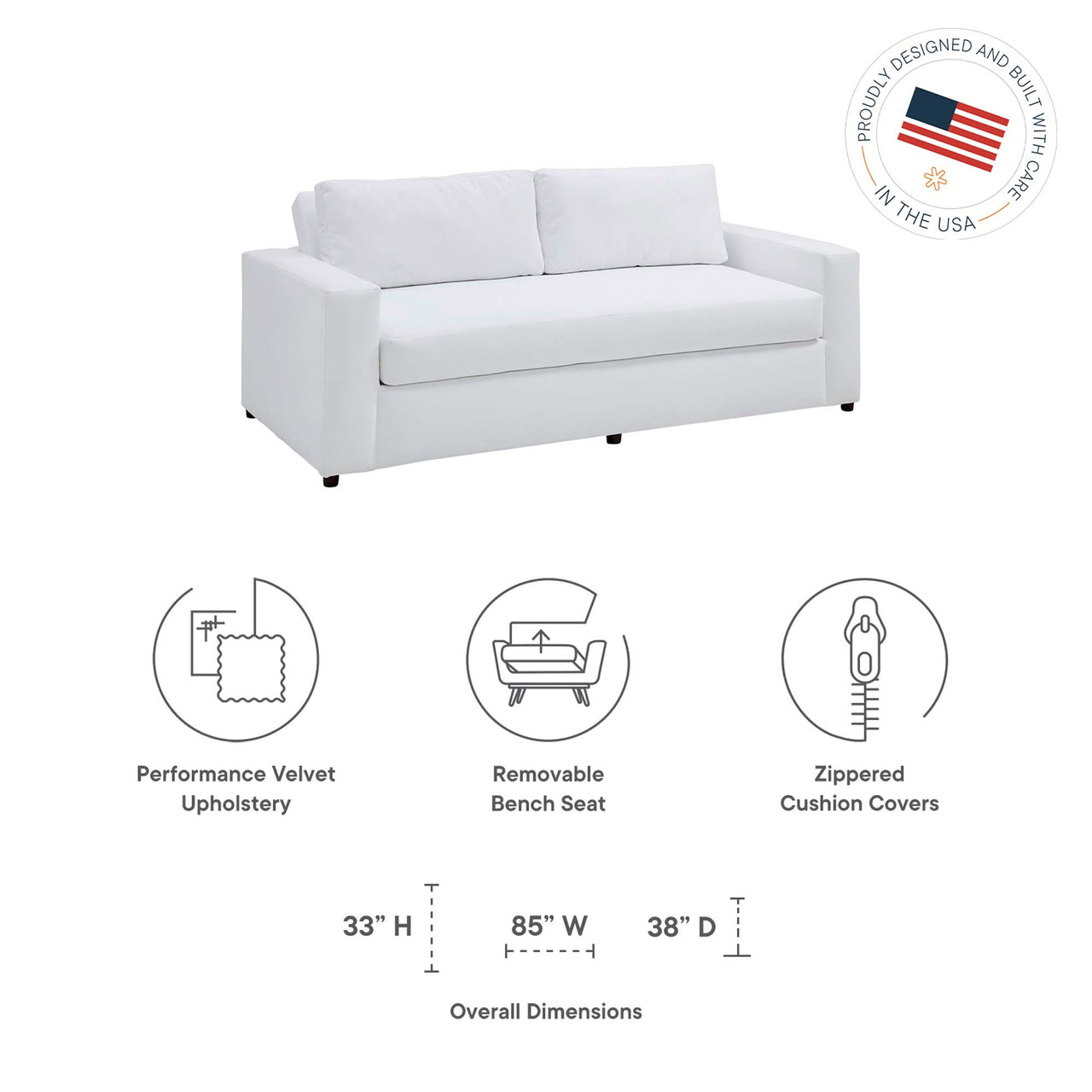 Renwick Upholstered Velvet Sofa, White