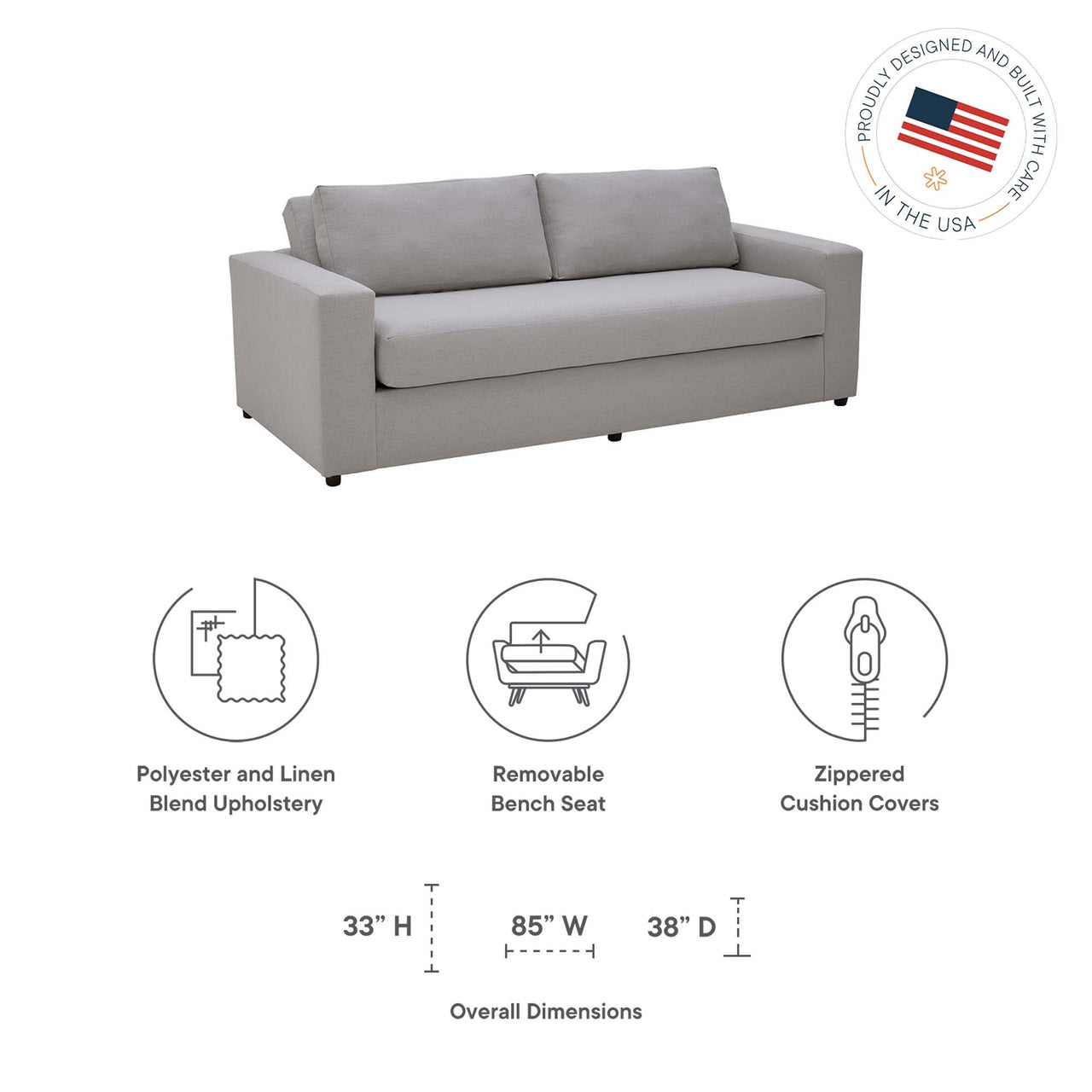 Renwick Fabric Sofa, Light Gray