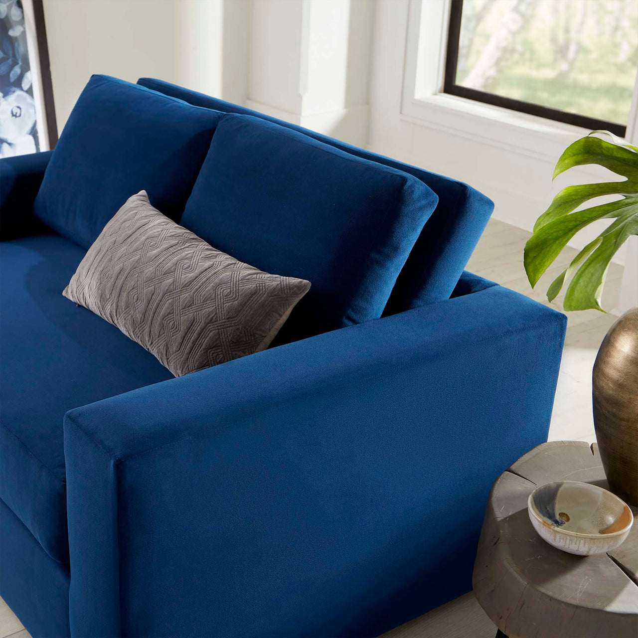 Renwick Upholstered Velvet Loveseat, Navy