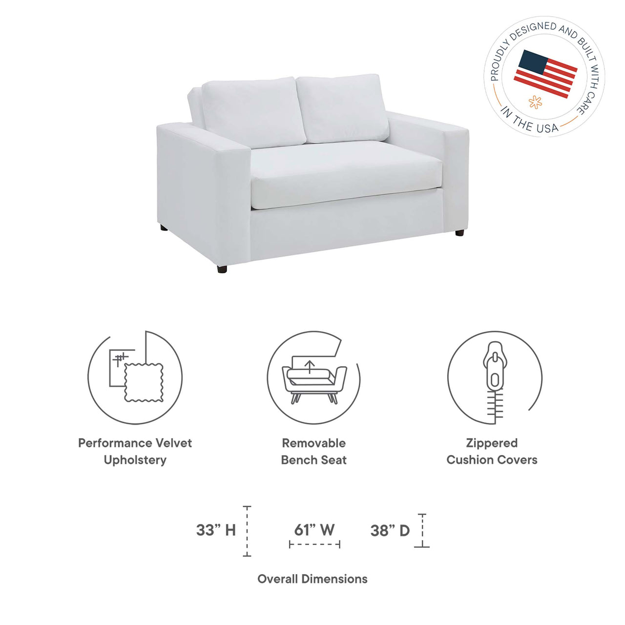 Renwick Upholstered Velvet Loveseat, White