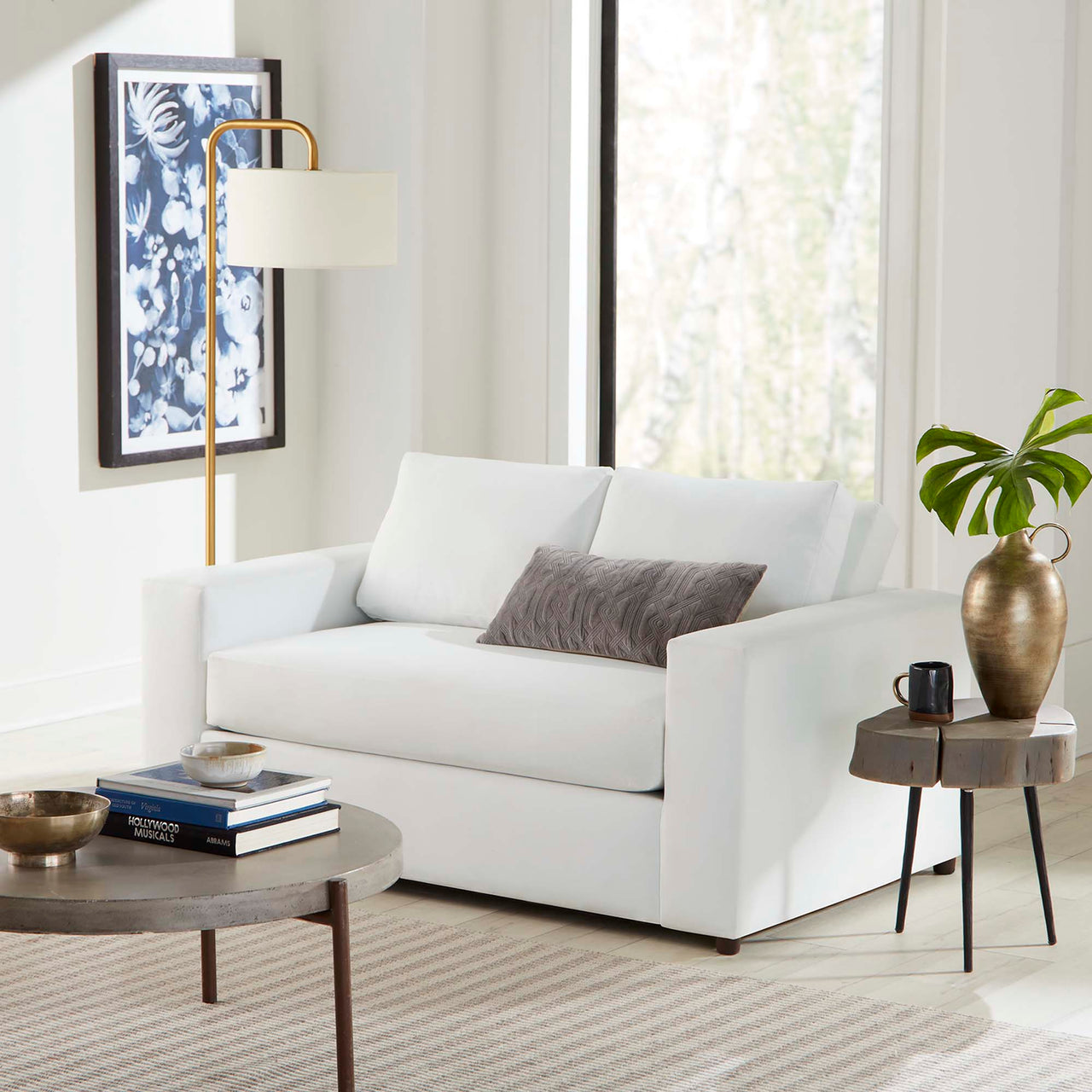 Renwick Upholstered Velvet Loveseat, White