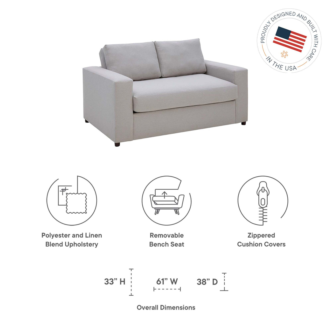 Renwick Fabric Loveseat, Light Gray