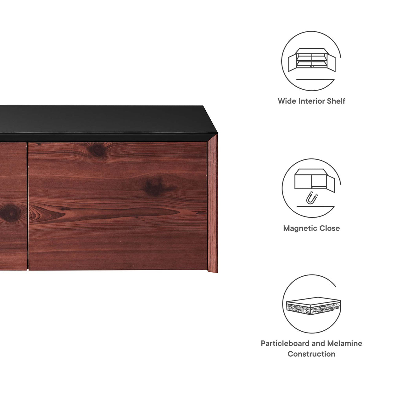Elevare Floating Storage Cabinet, Black & Cherry Walnut