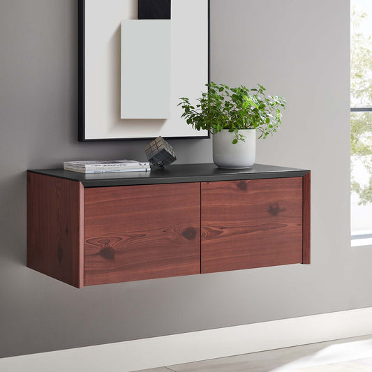 Elevare Floating Storage Cabinet, Black & Cherry Walnut