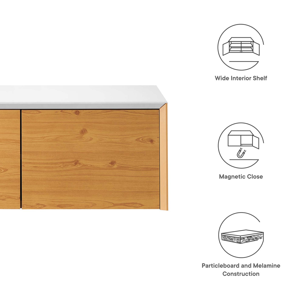 Elevare Floating Storage Cabinet, White & Natural Wood
