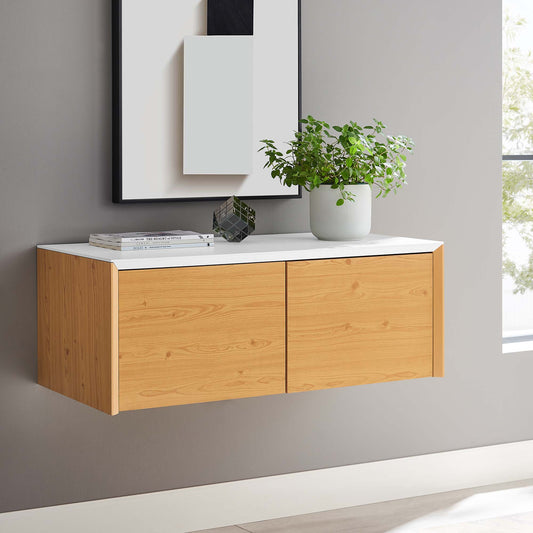Elevare Floating Storage Cabinet, White & Natural Wood