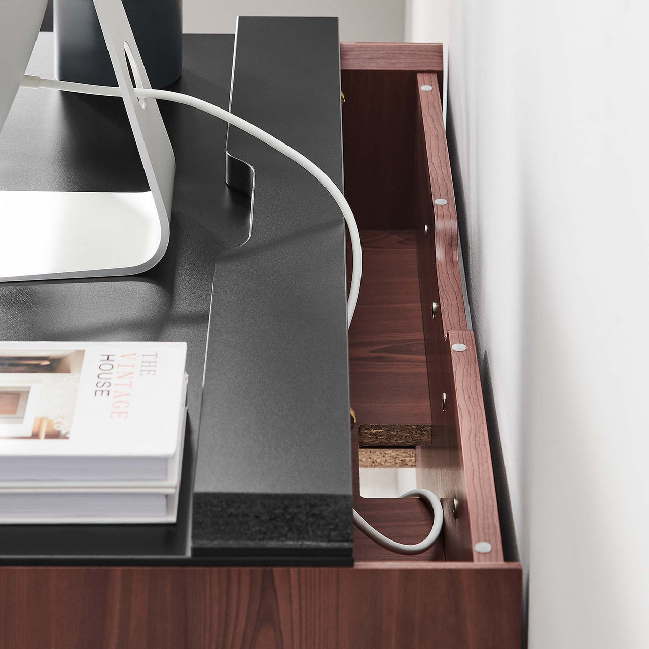 Elevare Floating Office Desk, Small, Black & Cherry Walnut