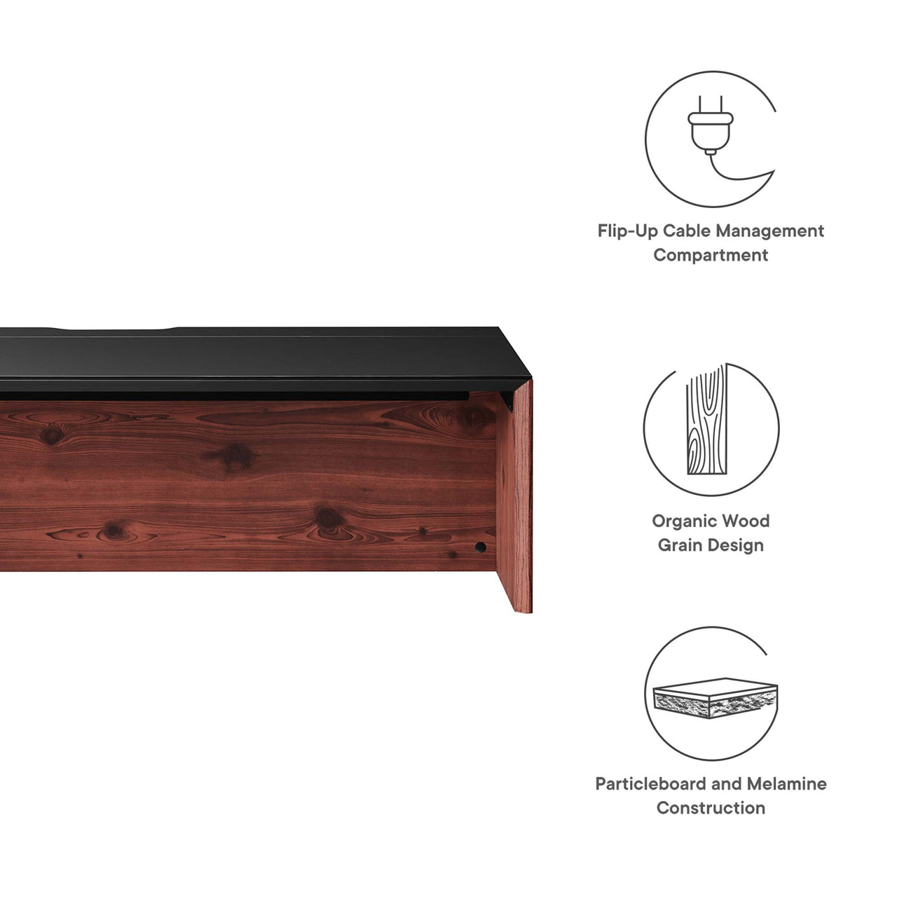 Elevare Floating Office Desk, Large, Black & Cherry Walnut