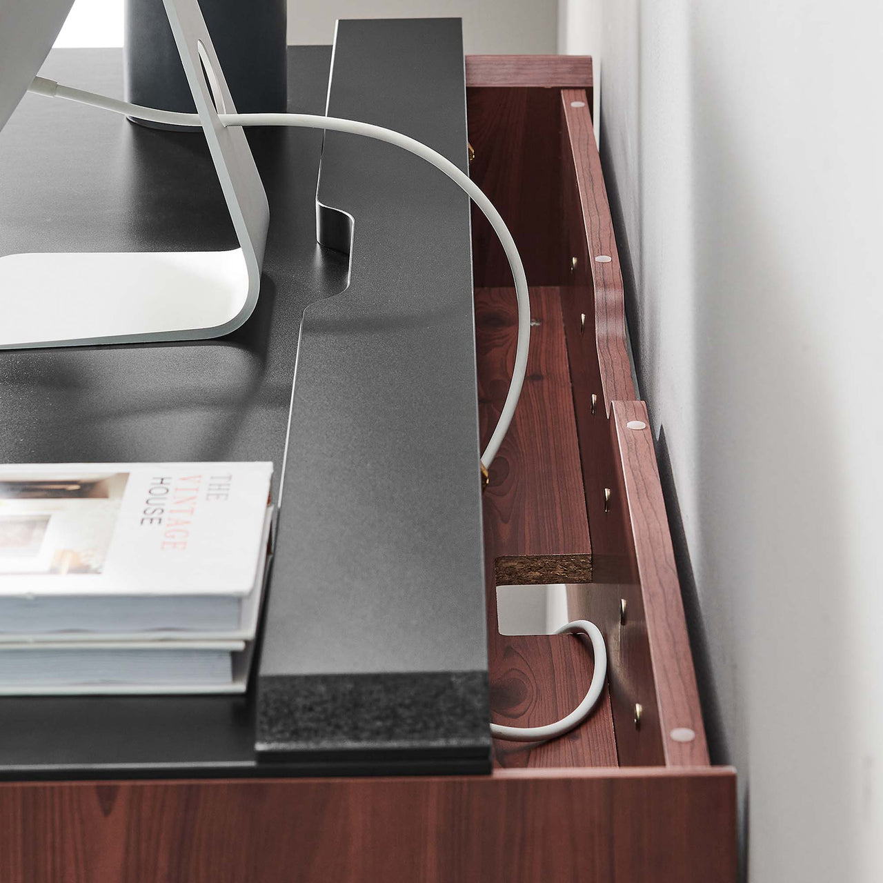 Elevare Floating Office Desk, Large, Black & Cherry Walnut