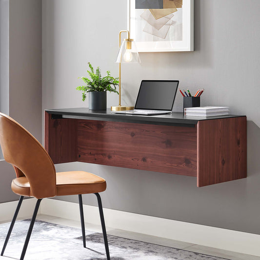 Elevare Floating Office Desk, Large, Black & Cherry Walnut