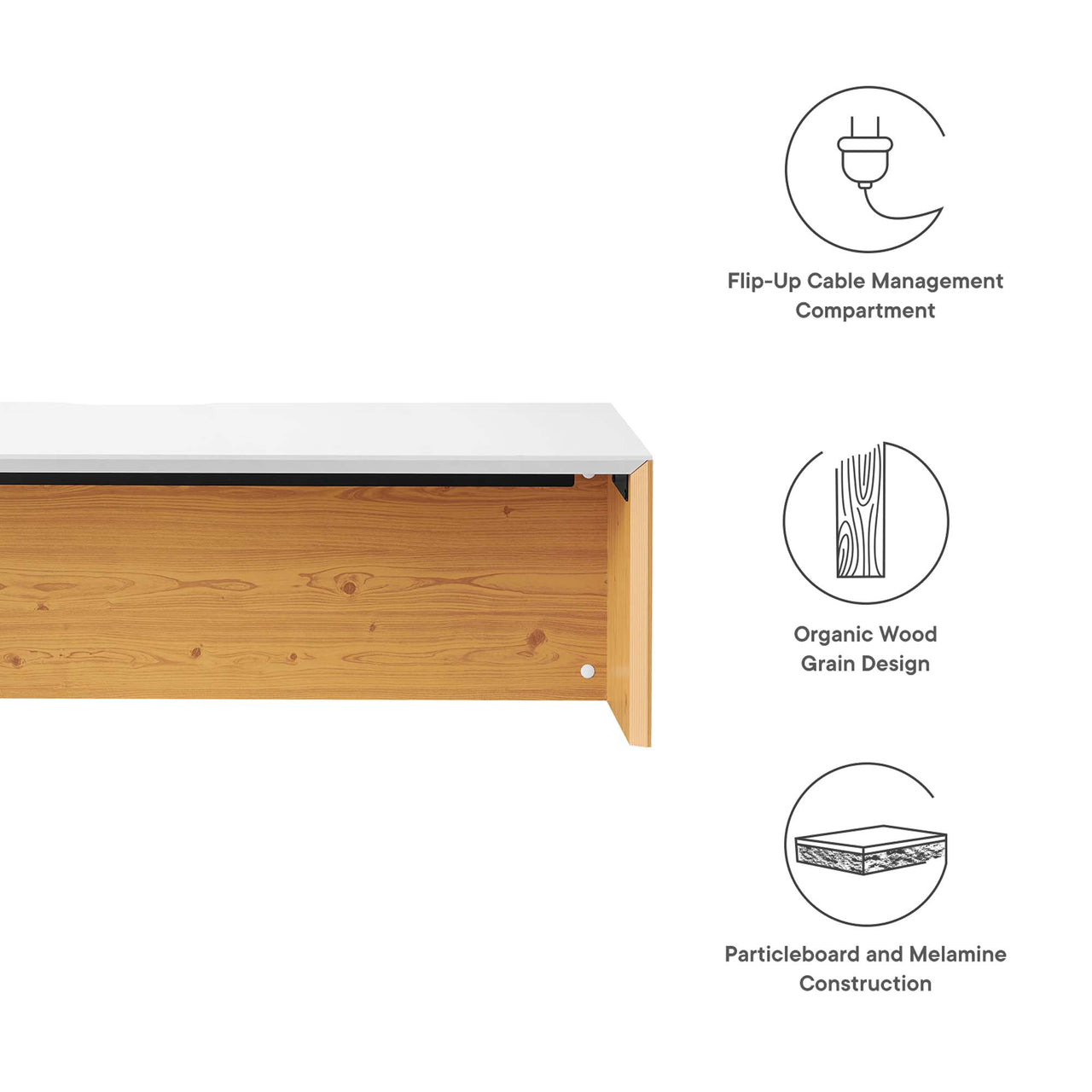 Elevare Floating Office Desk, Large, White & Natural Wood