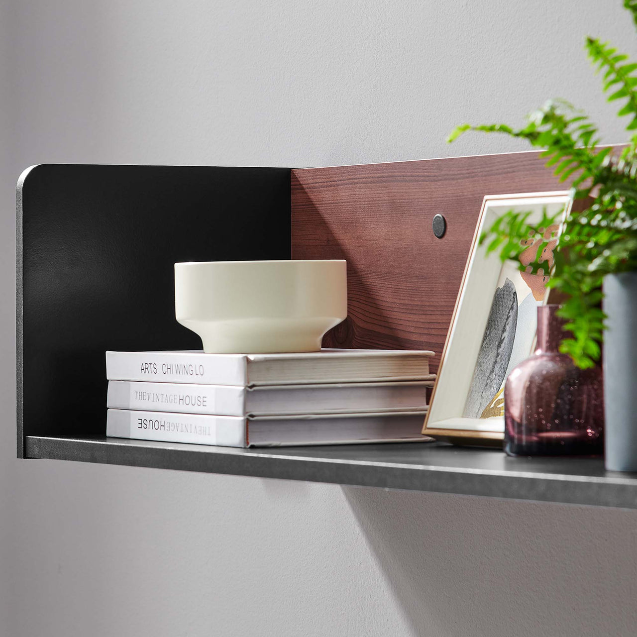 Elevare Floating Shelf, Black & Cherry Walnut