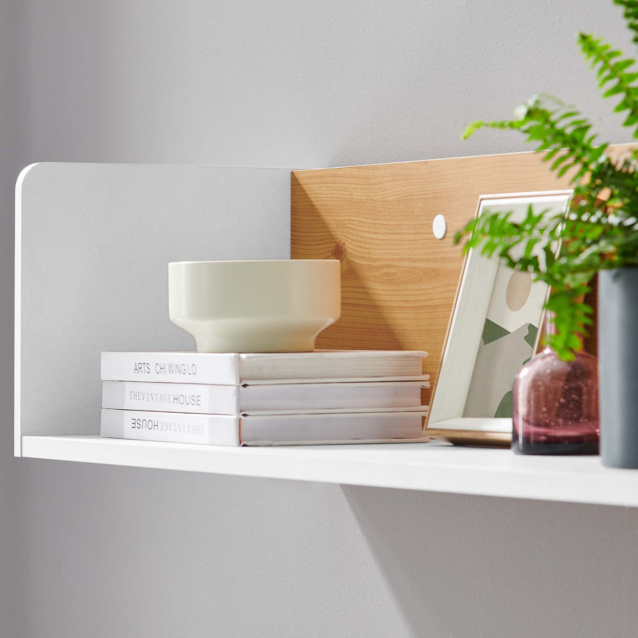 Elevare Floating Shelf, White & Natural Wood