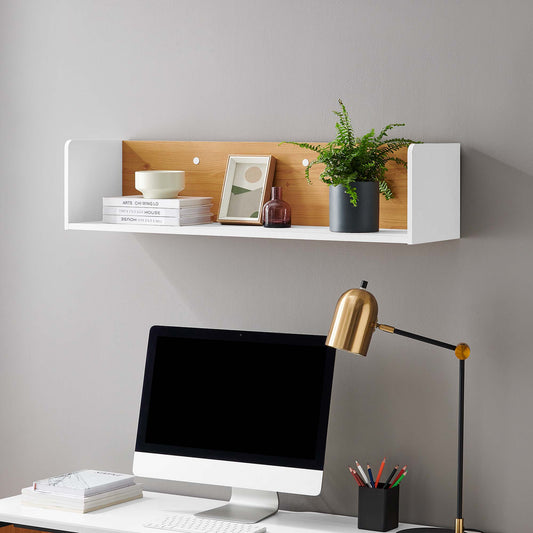 Elevare Floating Shelf, White & Natural Wood