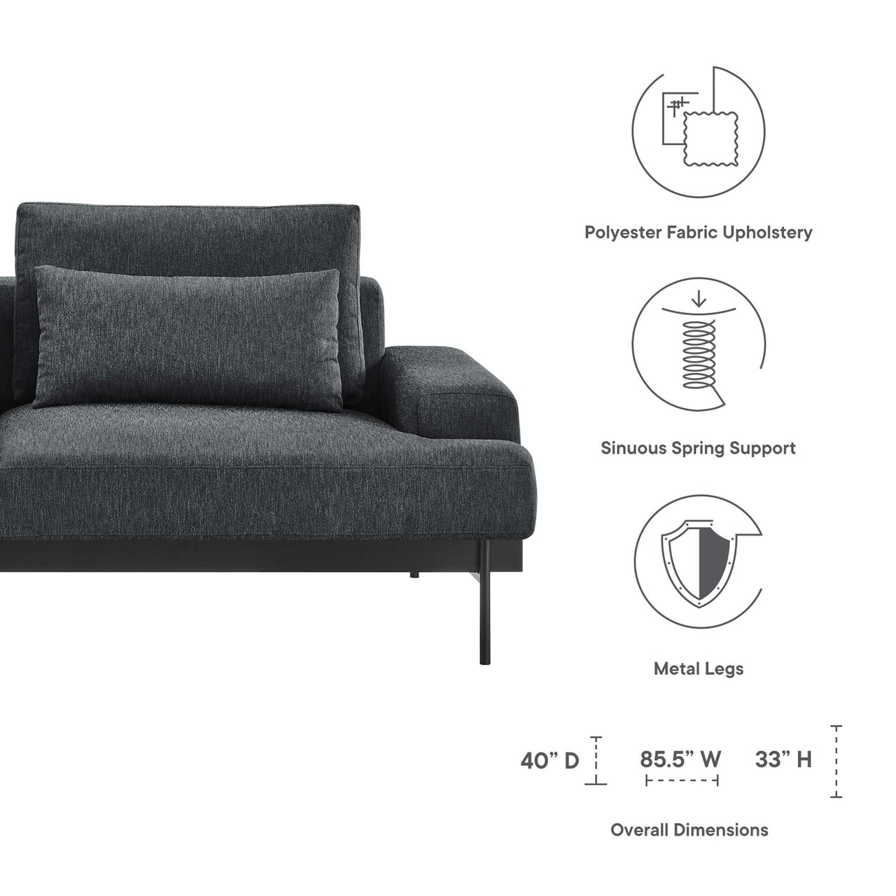 Echelon Luxe Fabric Sofa, Charcoal