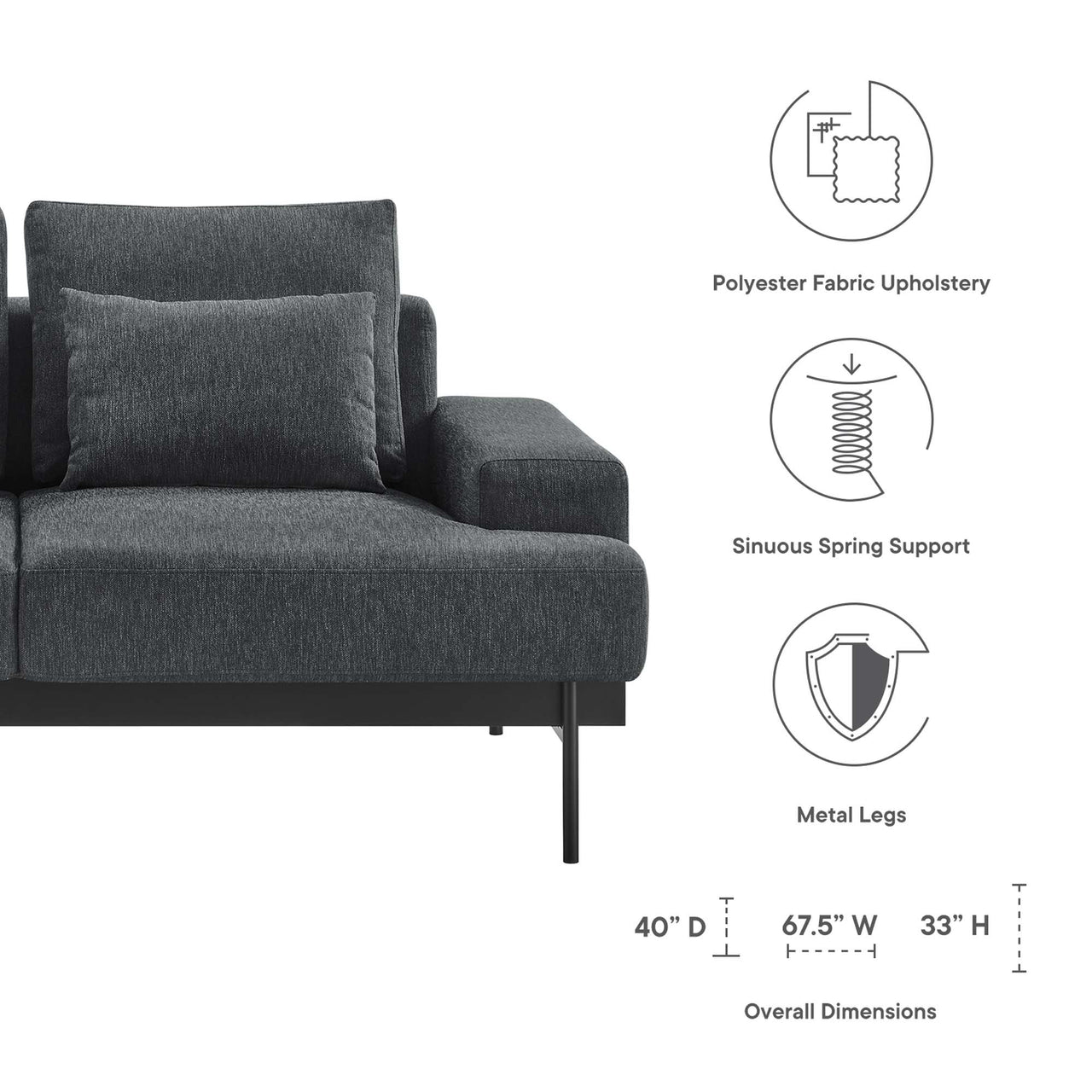 Echelon Luxe Fabric Loveseat, Charcoal