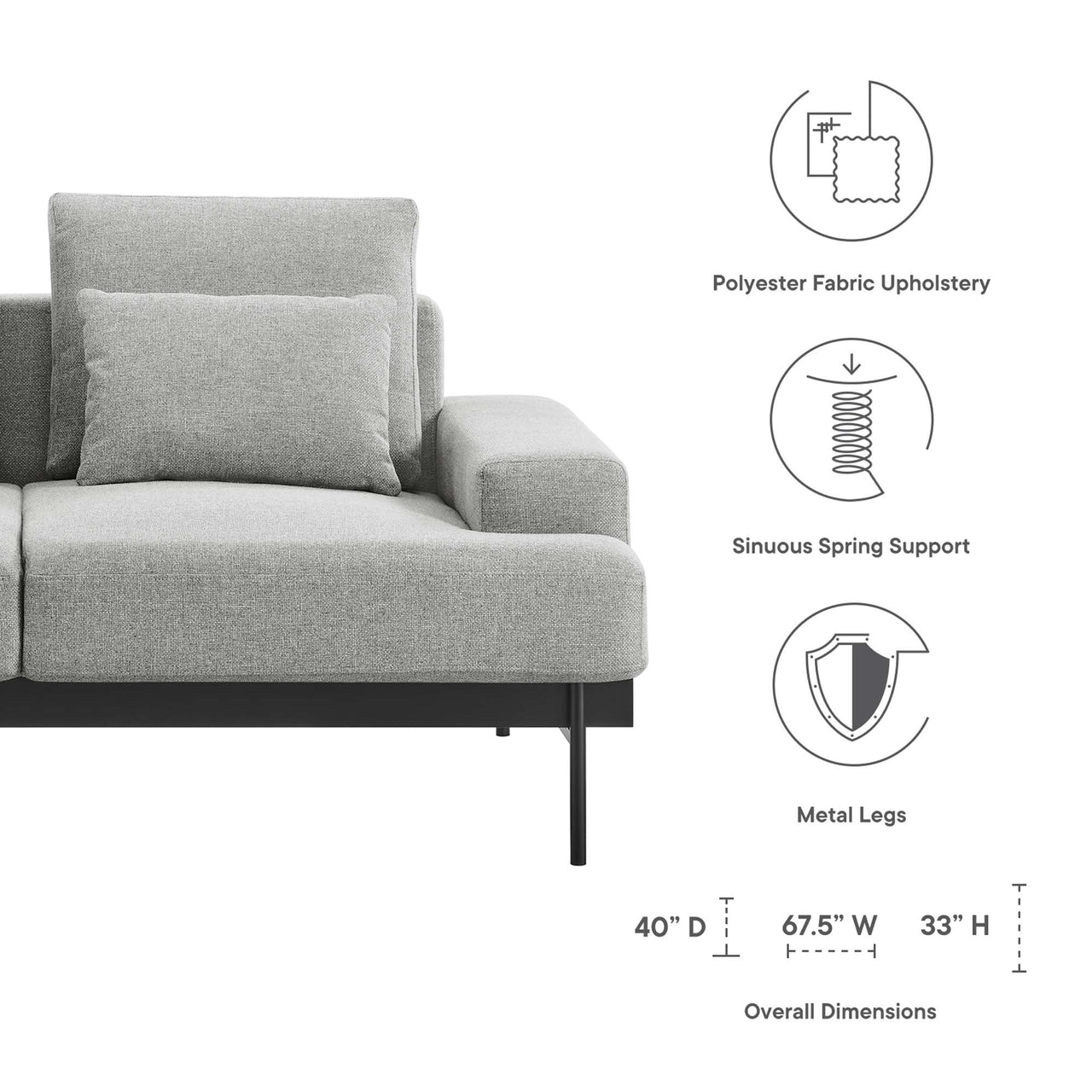 Echelon Luxe Fabric Loveseat, Light Gray