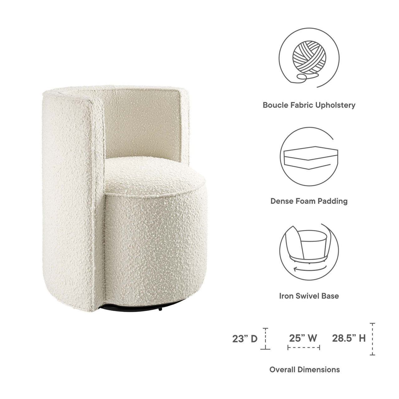 Darsa Swivel Lounge Chair, Ivory