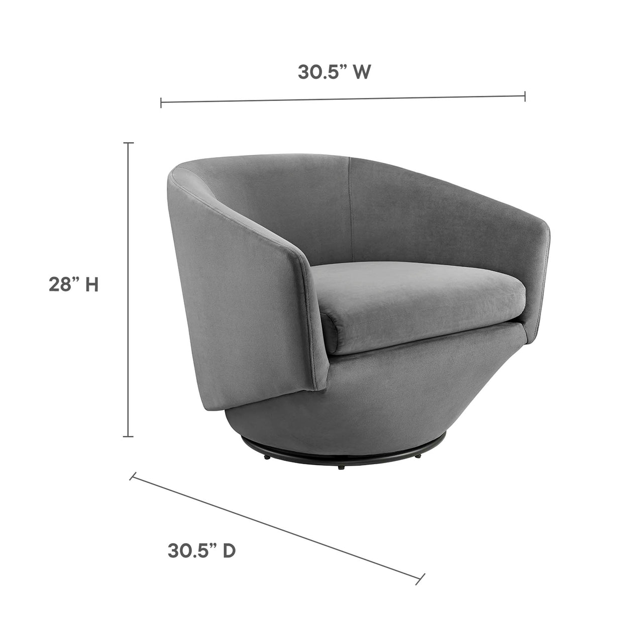 Erovian Upholstered Velvet Swivel Chair, Gray