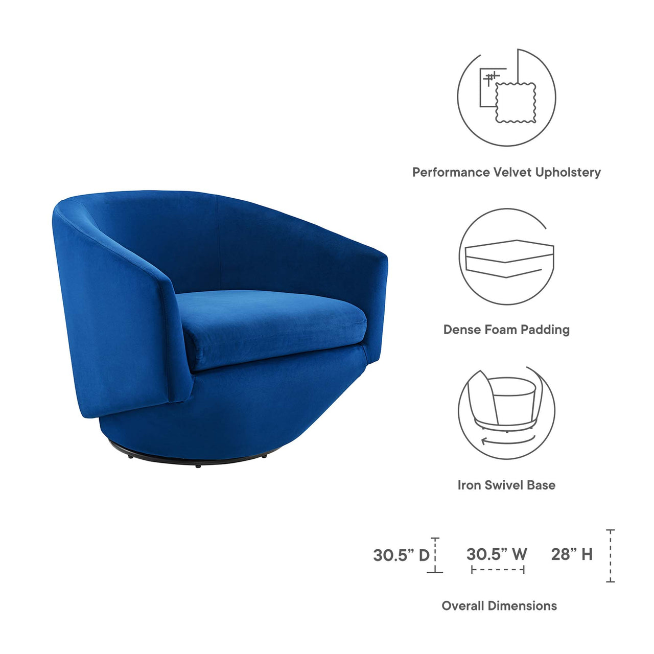 Erovian Upholstered Velvet Swivel Chair, Navy