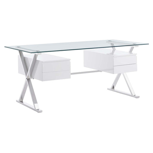 Sector 71" Glass Top Glass Office Desk, White